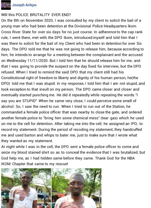 Joseph Arikpo: Policemen Beat Lawyer In Cross River (See Photos)